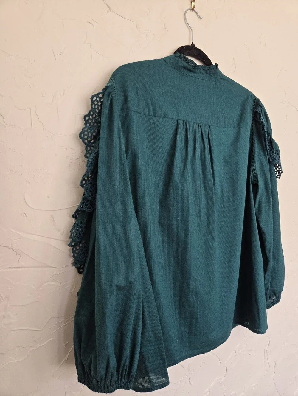 J. Crew Eyelet Ruffle Embroidered Emerald Green Top, XL